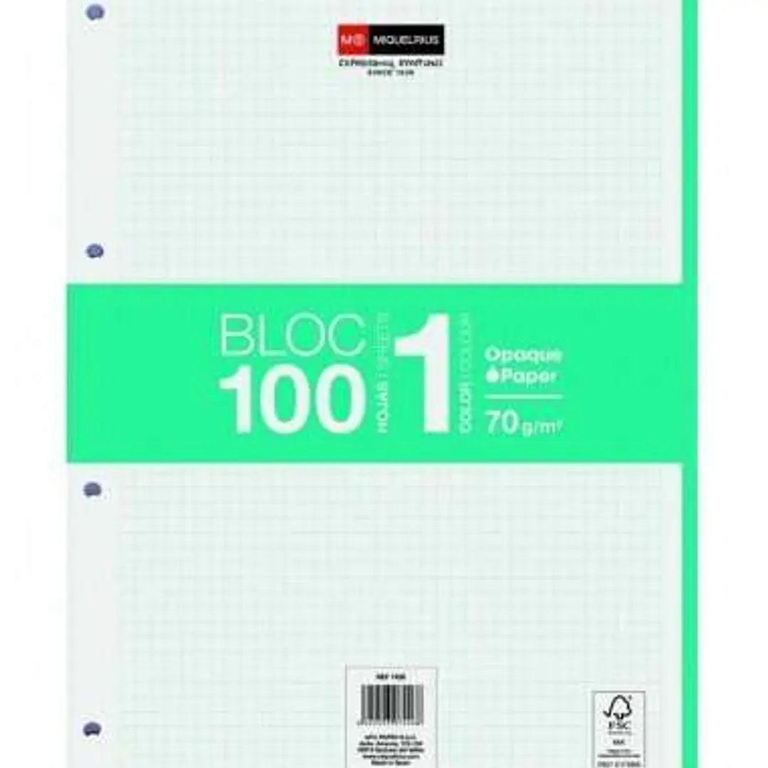 Miquel Rius Bloc1 Bloc Encolado Formato A4 - 100 Hojas de 70gr con 4 Taladros - Banda de las Hojas Turquesa - Base de Carton - Cuadricula 5x5 1