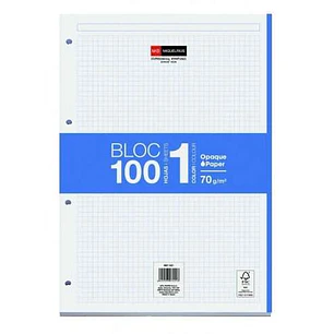Miquel Rius Bloc1 Bloc Encolado Formato A4 - 100 Hojas de 70gr con 4 Taladros - Banda de las Hojas Azul - Base de Carton - Cuadricula 5x5