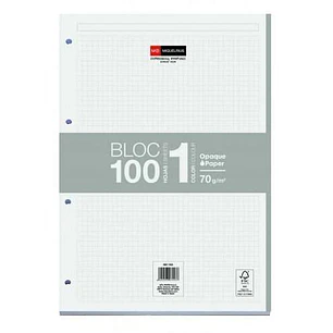 Miquel Rius Bloc1 Bloc Encolado Formato A4 - 100 Hojas de 70gr con 4 Taladros - Banda de las Hojas Gris - Base de Carton - Cuadricula 5x5