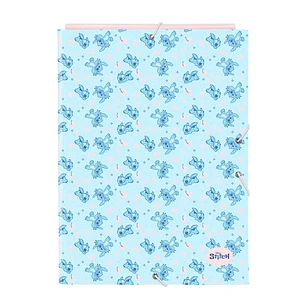 Safta Stitch Ohana Carpeta con 3 Solapas - Tapas Duras Forradas - Formato Folio - Cierre con Gomas - 260x25x335mm - Color Azul Claro