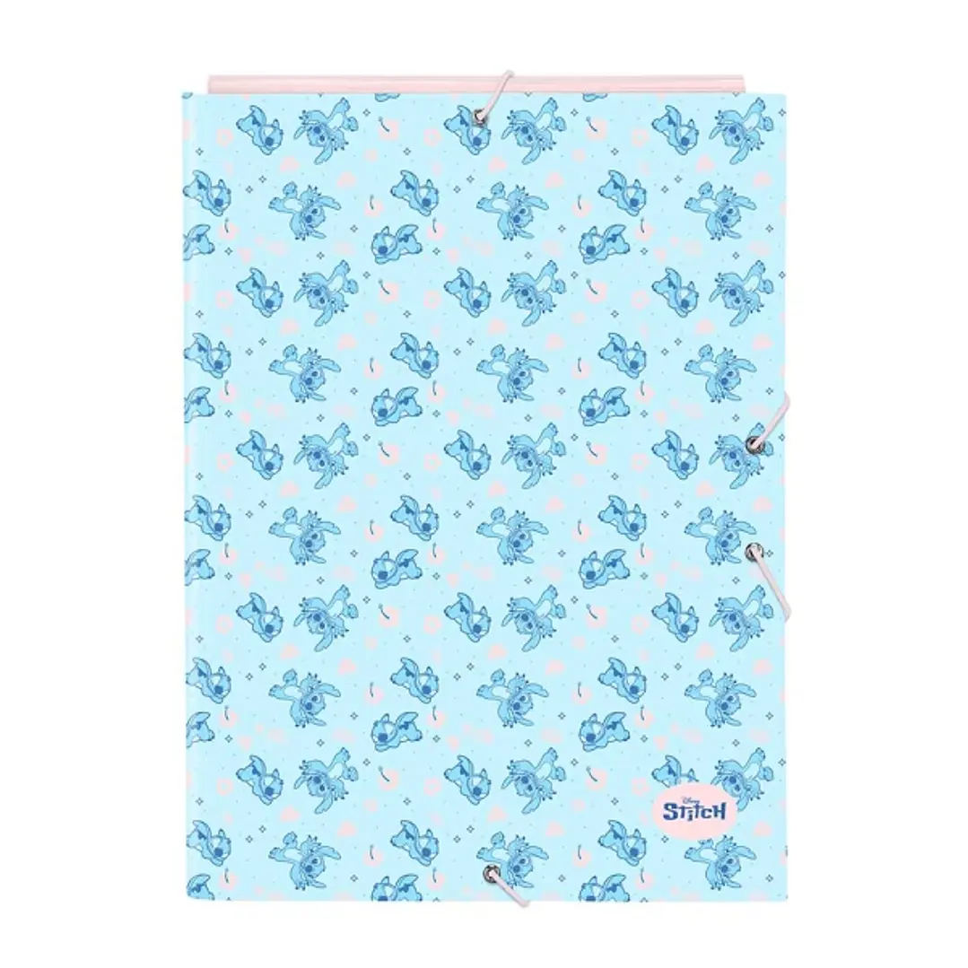 Safta Stitch Ohana Carpeta con 3 Solapas - Tapas Duras Forradas - Formato Folio - Cierre con Gomas - 260x25x335mm - Color Azul Claro 1