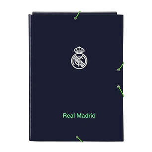 Safta Real Madrid 2ª Equipacion 25/26 Carpeta con 3 Solapas - Tapas Duras Forradas - Cierre con Gomas - Estilo Deportivo - 260x335mm - Color Azul Mari