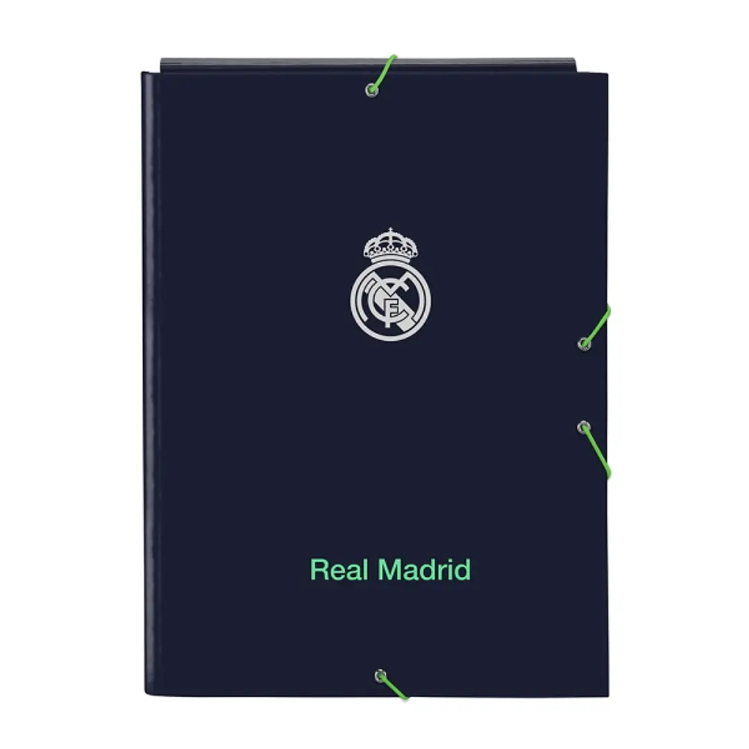 Safta Real Madrid 2ª Equipacion 25/26 Carpeta con 3 Solapas - Tapas Duras Forradas - Cierre con Gomas - Estilo Deportivo - 260x335mm - Color Azul Mari 1
