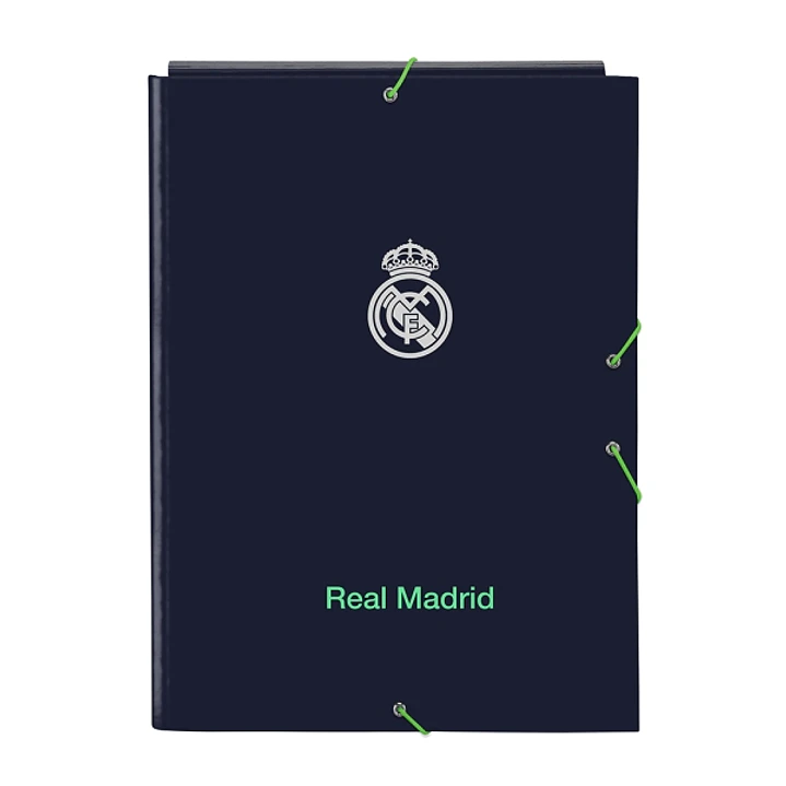 Safta Real Madrid 2ª Equipacion 25/26 Carpeta con 3 Solapas - Tapas Duras Forradas - Cierre con Gomas - Estilo Deportivo - 260x335mm - Color Azul Mari 1