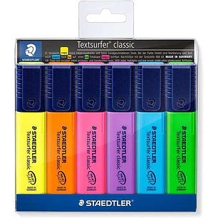 Staedtler Textsurfer Classic 364 Pack de 6 Marcadores Fluorescentes - Secado Rapido - Trazo 1 - 5mm Aprox - Colores Surtidos