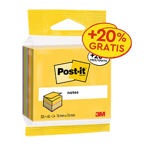 Post-It Cubo de 390 Notas Adhesivas Reposicionables - Forma Cuadrada - 76x76mm - Colores Surtidos
