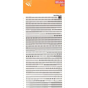 Apli Letras y Numeros Transferibles Super 3mm 997 Caracteres - Negros Brillantes