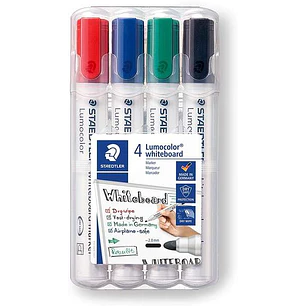 Staedtler Lumocolor 351 Pack de 4 Marcadores para Pizarra Blanca - Secado Rapido - Colores Surtidos