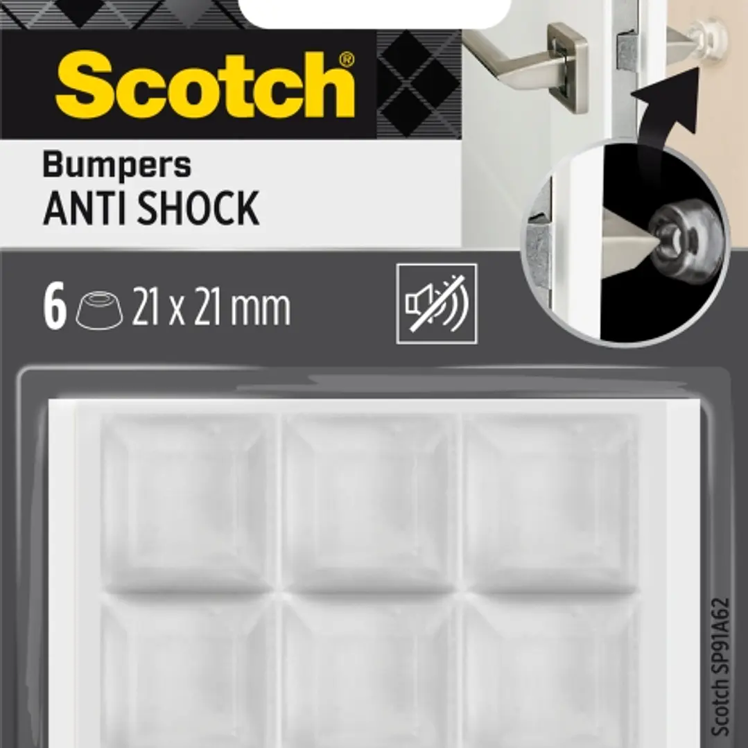 Scotch Pack de 6 Almohadillas Adhesivas Antichoque para Paredes - 21x21mm - Color Transparente 1