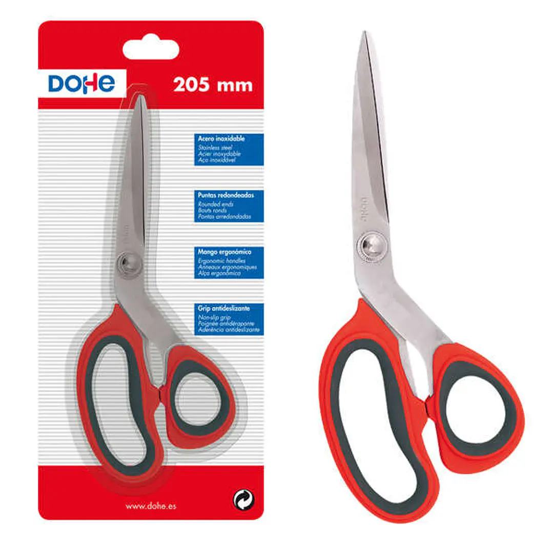 Dohe Tijeras de Acero Inoxidable - Puntas Redondeadas - Mango Ergonomico de Plastico y Caucho - Blister Individual 1