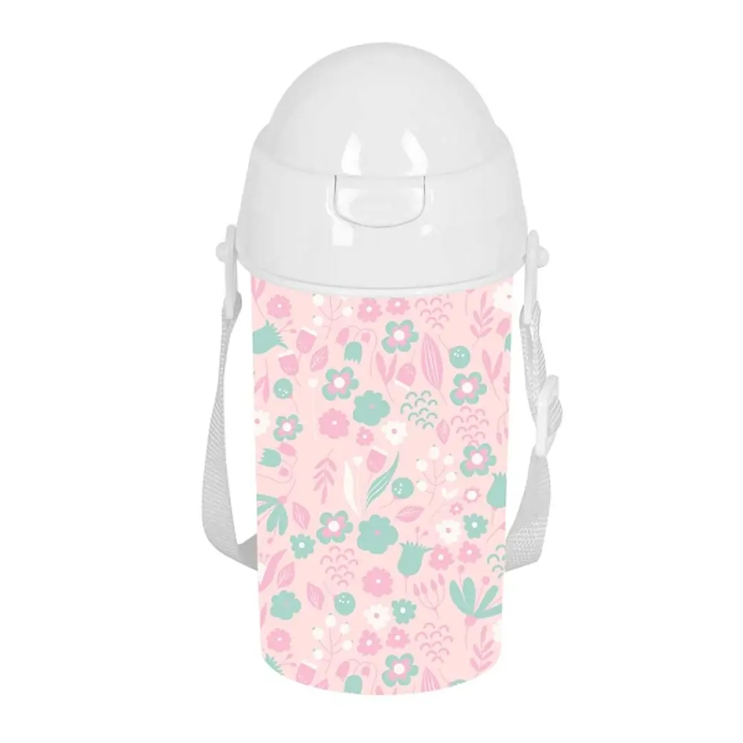 Safta Mariposa Botella de 500ml - PVC sin BPA - Pajita Interior - 73x73x195mm - Color Rosa Pastel 1