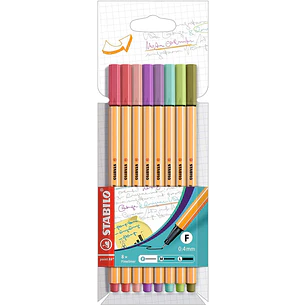 Stabilo Point 88 Pack de 8 Rotuladores de Punta Fina de Fibra - Trazo de 0.4 mm - Tinta con Base de Agua - Colores Surtidos