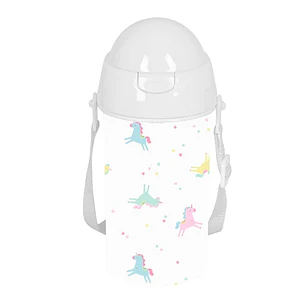 Safta Unicornio Botella de 500ml - PVC sin BPA - Pajita Interior - 73x73x195mm - Color Blanco