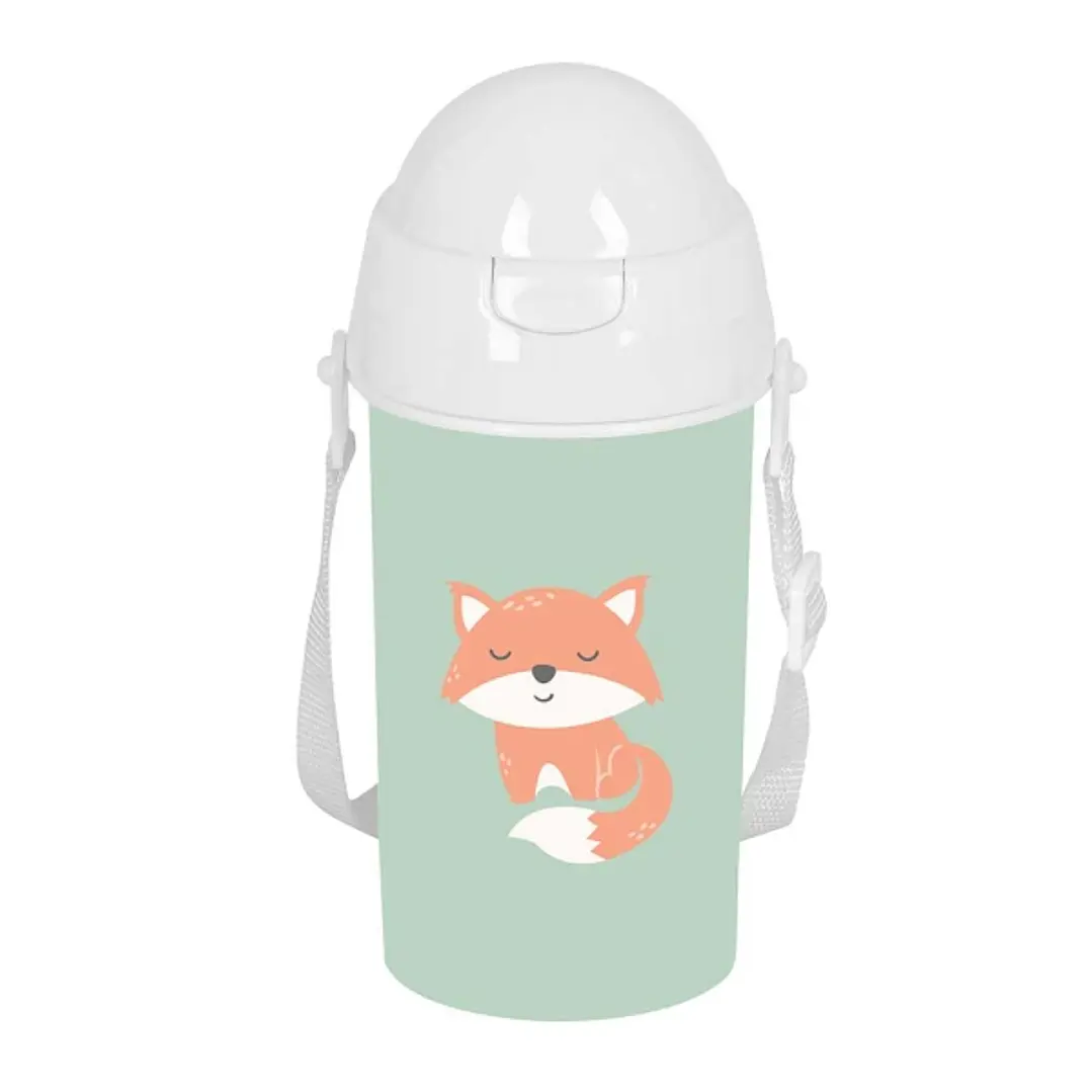 Safta Zorrito Botella de 500ml - PVC sin BPA - Pajita Interior - 73x73x195mm - Color Verde 1