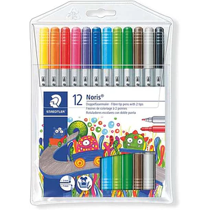 Staedtler Noris 320 Pack de 12 Rotuladores de Doble Punta - Resistente a la Presion - Colores Surtidos
