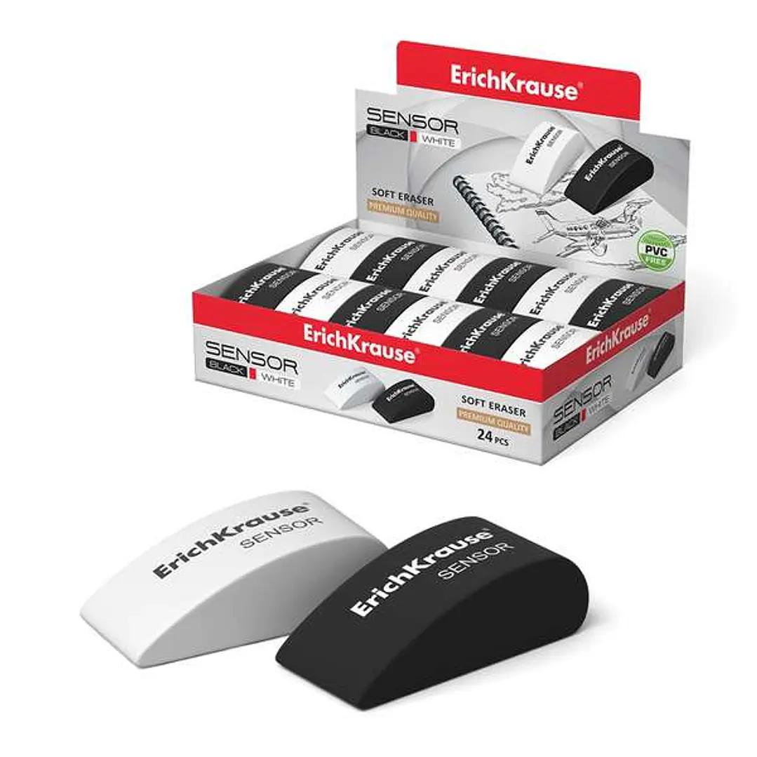 Erichkrause Sensor Goma de Borrar - Caucho Termoplastico Hipoalergenico - Sin PVC - Borrador Suave de Forma Original - Color Blanco y Negro 1