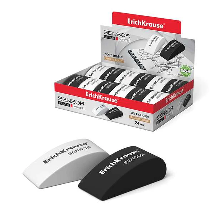 Erichkrause Sensor Goma de Borrar - Caucho Termoplastico Hipoalergenico - Sin PVC - Borrador Suave de Forma Original - Color Blanco y Negro 1