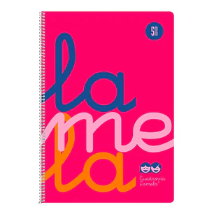 Lamela Cuaderno Espiral con 80 Hojas de 90g/m2 con Margen - Formato Cuarto - Pauta Cuadrovia de 5mm - Cubierta Extra Dura - Papel Offset Blanco Extra 
