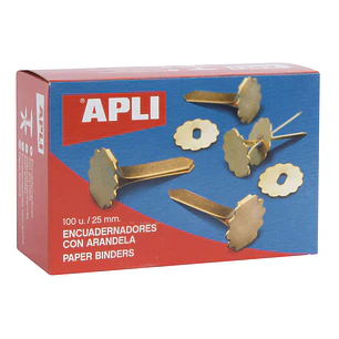 Apli Caja con 100 Encuadernadores Metalicos con Arandela - 25mm - Incluye Arandela para Embellecer y Evitar Rozaduras - Aptos para todo tipo de Docume