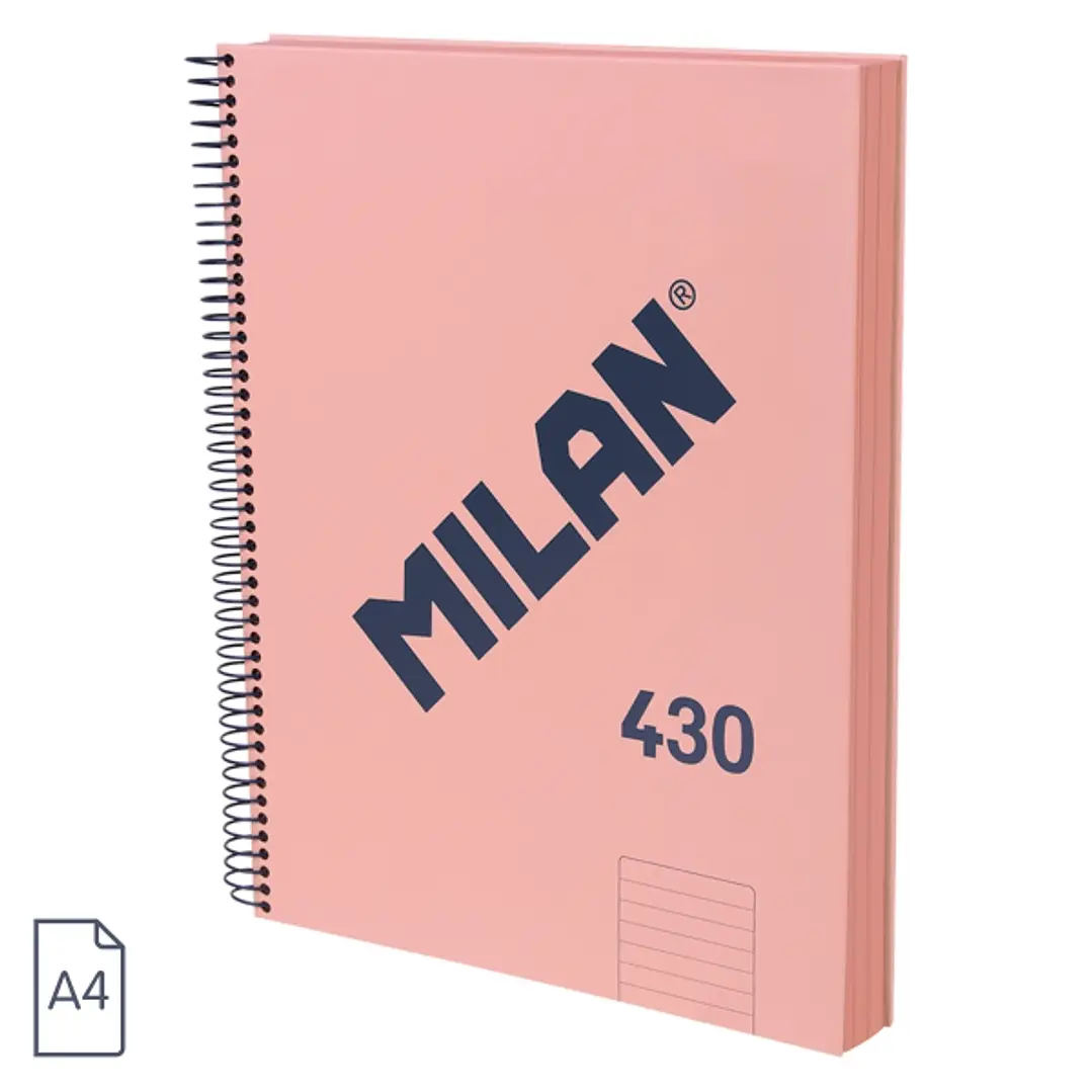 Milan 430 Since 1918 Cuaderno A4 con Espiral - Papel a Lineas de 7mm - 120 Hojas de 95g - Tapa Dura - Color Rosa 1