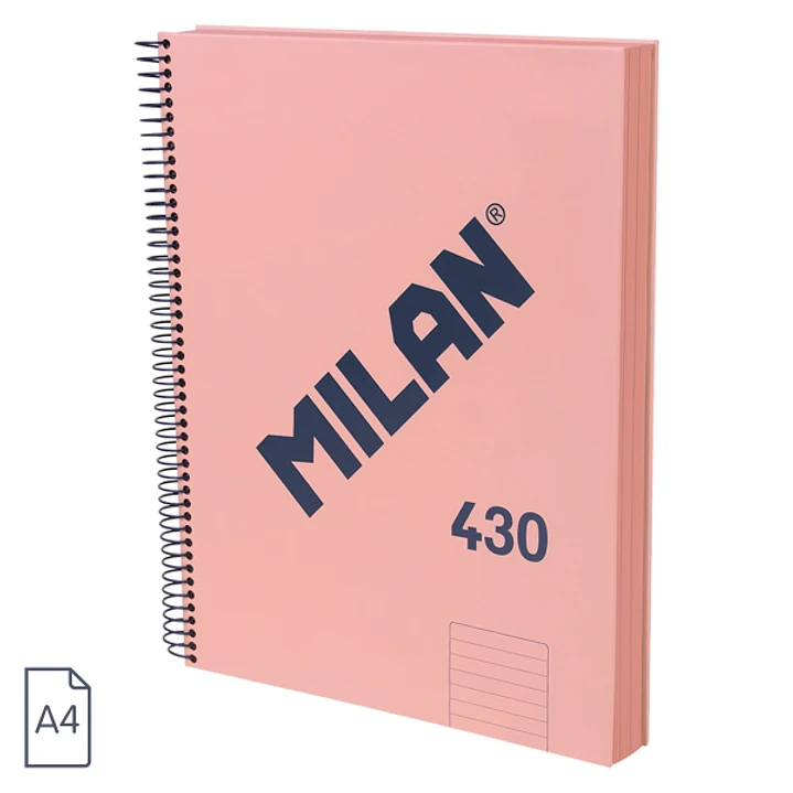 Milan 430 Since 1918 Cuaderno A4 con Espiral - Papel a Lineas de 7mm - 120 Hojas de 95g - Tapa Dura - Color Rosa 1
