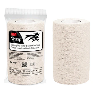 3M Vetrap Venda Cohesiva - 10cm x 4.5m - Flexible - Transpirable - Autoadhesiva - Color Blanco