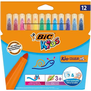 Bic Kids Couleur XL Pack de 12 Rotuladores - Punta Ancha - Lavable - Colores Surtidos