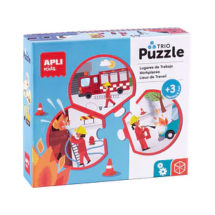 Apli Puzle Trio de Asociacion Profesiones - 24 Piezas Redondeadas de Ø 9 cm - 8 Puzles Distintos de 3 Piezas - Potencia Vision Espacial y Psicomotrici