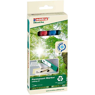 Edding 21 EcoLine Pack de 4 Rotuladores Permanentes - Punta Redonda - Trazo entre 1.5 y 3mm - 90% de Plastico Reciclado - Colores Surtidos