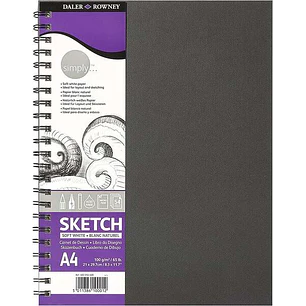 Daler Rowney Simply Cuaderno de Dibujo A4 100g/m2 - Cubierta Rigida con Encuadernacion en Espiral - Color Blanco
