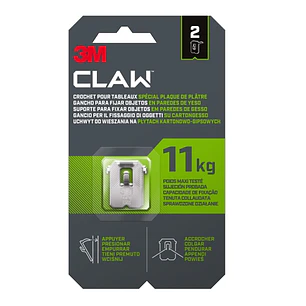 3M Claw Pack de 2 Ganchos de Metal para Paredes de Yeso - Soporta hasta 11kg - Color Gris/Titanio