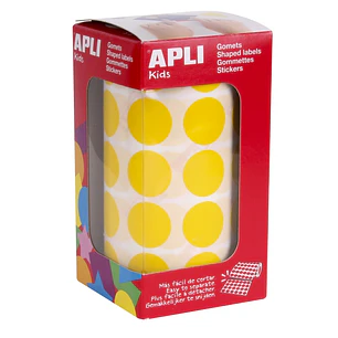 Apli Rollo de 1.770 Gomets Redondos Ø 20mm - Adhesivo Permanente con Base de Agua - Libre de Disolventes - Color Amarillo