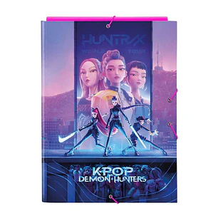 Safta K-Pop Demon Hunters Carpeta de 3 Solapas - Formato Folio - Cierre con Gomas Elasticas - Tapas Duras Forradas - 26x33.5x2.5cm - Multicolor