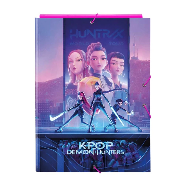 Safta K-Pop Demon Hunters Carpeta de 3 Solapas - Formato Folio - Cierre con Gomas Elasticas - Tapas Duras Forradas - 26x33.5x2.5cm - Multicolor 1