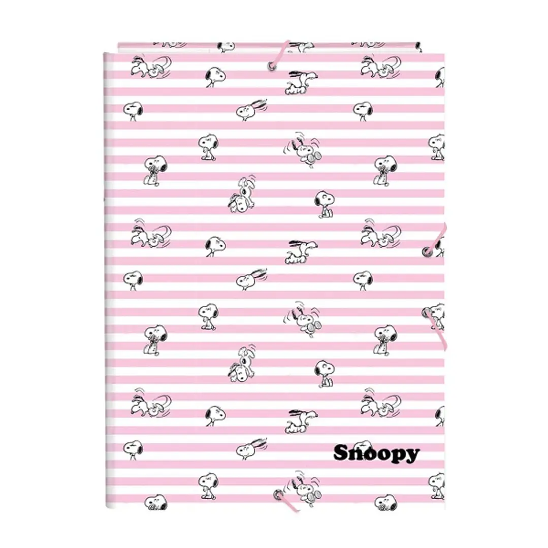 Safta Snoopy Carpeta de 3 Solapas - Formato Folio - Cierre con Gomas Elasticas - Tapas Duras Forradas - 26x33.5x2.5cm - Color Rosa 1