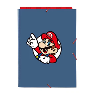 Safta Super Mario Carpeta de 3 Solapas - Formato Folio - Cierre con Gomas Elasticas - Tapas Duras Forradas - 26x33.5x2.5cm - Color Rojo y Azul