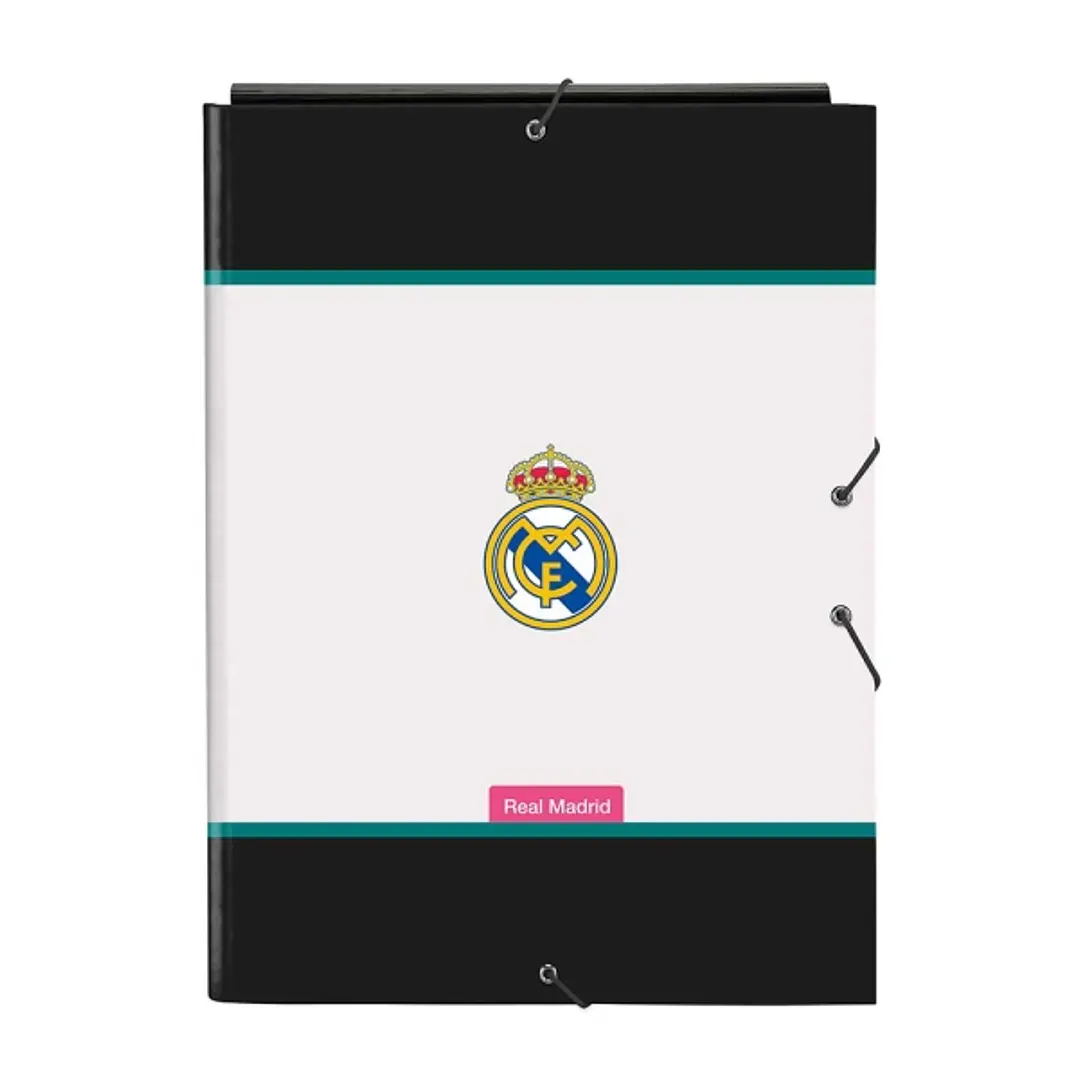 Safta Real Madrid Equipacion 26/27 Carpeta de 3 Solapas - Formato Folio - Cierre con Gomas Elasticas - Tapas Duras Forradas - 26x33.5x2.5cm - Color Bl 1