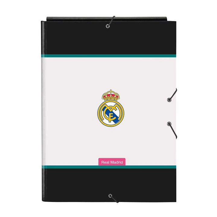 Safta Real Madrid Equipacion 26/27 Carpeta de 3 Solapas - Formato Folio - Cierre con Gomas Elasticas - Tapas Duras Forradas - 26x33.5x2.5cm - Color Bl 1