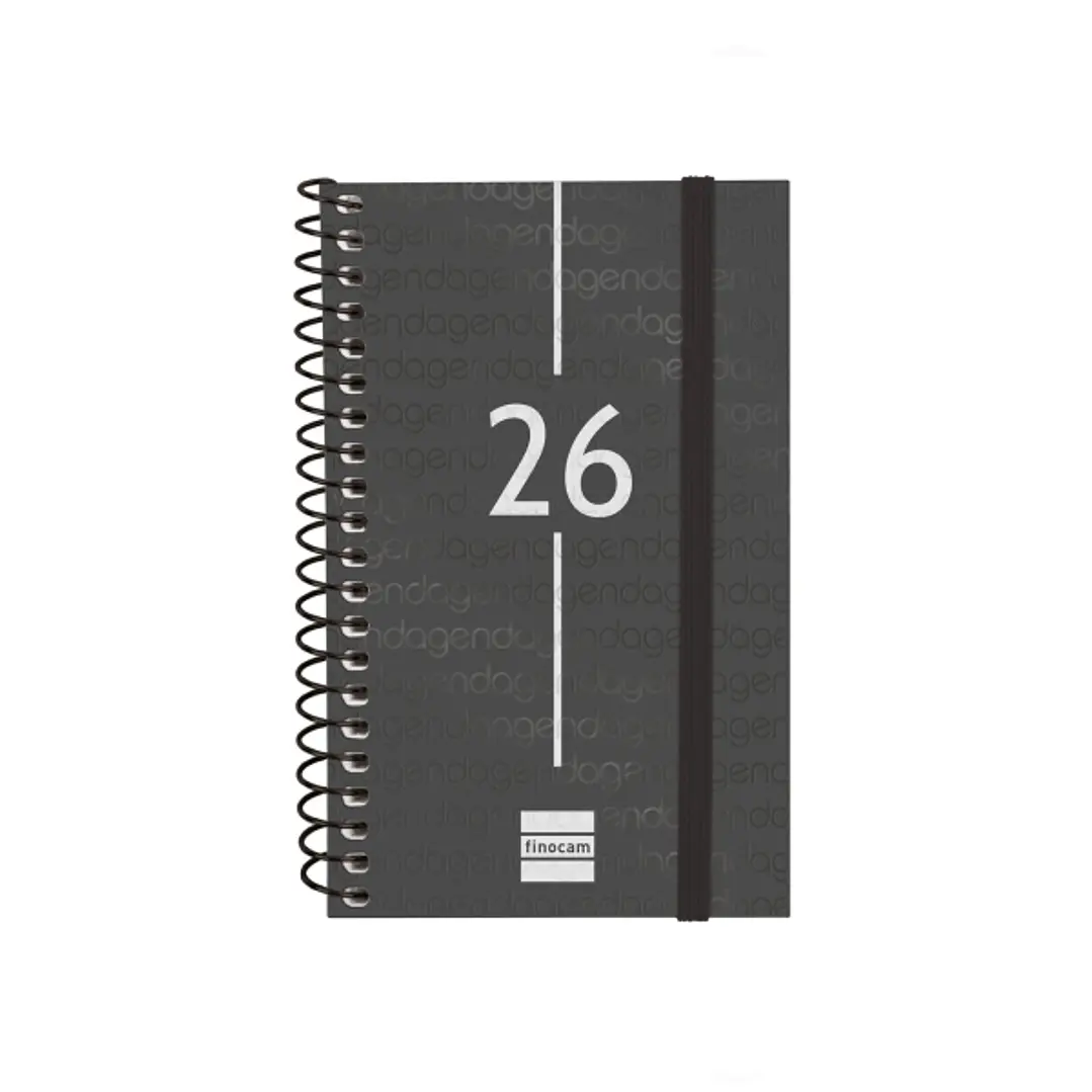 Finocam Year Agenda de Espiral - Anual 2026 - Tapa Ligera - Formato E3 - 85x14x127mm - Semana Vista Horizontal - Color Negro 1