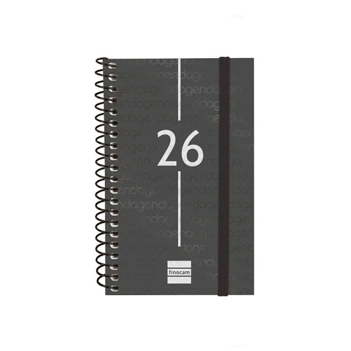 Finocam Year Agenda de Espiral - Anual 2026 - Tapa Ligera - Formato E3 - 85x14x127mm - Semana Vista Horizontal - Color Negro 1