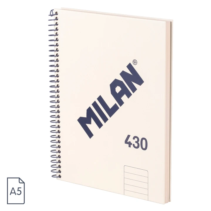 Milan 430 Since 1918 Cuaderno A5 con Espiral - Papel a Lineas de 7mm - 80 Hojas de 95g - Tapa Dura - Color Beige 1