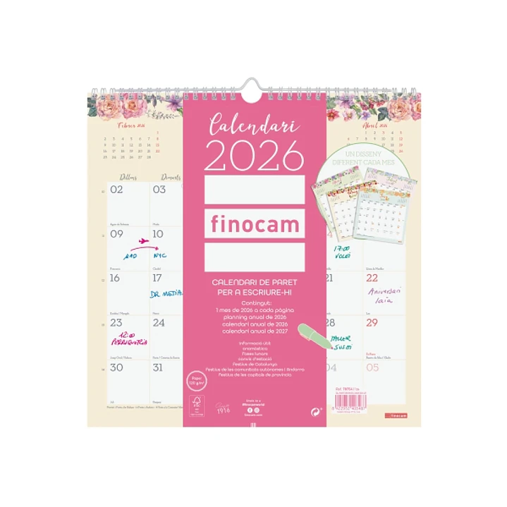Finocam Design Calendario de Pared en Catalan - Anual 2026 - 300x5x310mm - Color Surtidos 1