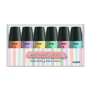 Dohe Pack de 6 Mini Marcadores Fluorescentes Pastel - Punta Biselada con Trazo de 1-5 mm - Colores Surtidos