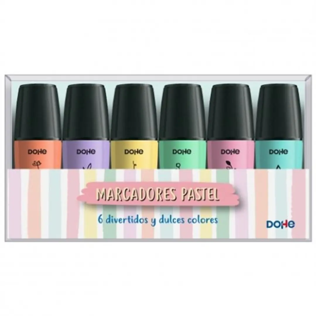 Dohe Pack de 6 Mini Marcadores Fluorescentes Pastel - Punta Biselada con Trazo de 1-5 mm - Colores Surtidos 1