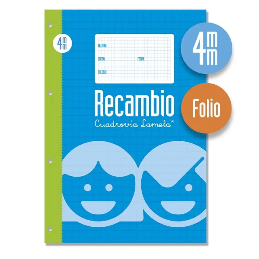 Lamela Recambio para Anillas con 100 Hojas de 70g/m2 con Margen - Formato Folio - Pauta Cuadrovia de 4mm - Papel Offset Blanco Extra - Color Azul 1