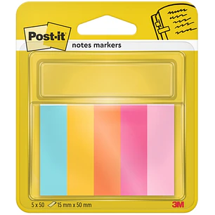 Post-It Pack de 5 Blocs de 50 Marcadores Reposicionables - Forma Rectangular - Colores Surtidos