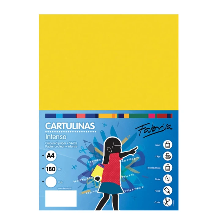 Fabrisa Pack de 50 Cartulinas 180 g/m² - Tamaño A4 - Color Amarillo Fuerte 1