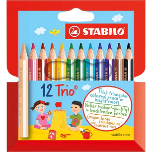Stabilo Trio Thick Mini Pack con 12 Lapices de Colores - Mina de 4.2mm - Forma Triangular - Colores Surtidos