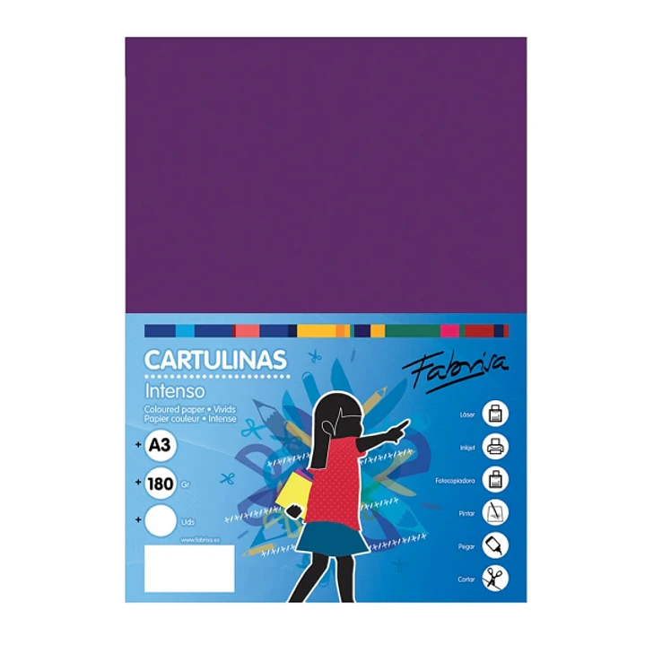 Fabrisa Pack de 25 Cartulinas 180 g/m² - Tamaño A3 - Color Morado 1