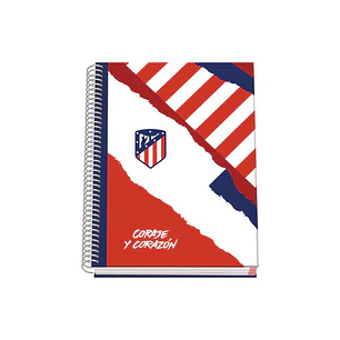 Dohe Atletico de Madrid Coraje y Corazon Cuaderno Espiral Tapa Dura - Tamaño A5 de 100 Hojas 90gr - Hojas Microperforadas con 2 Taladros - Cuadricula 